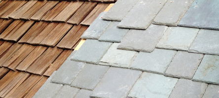 Cedar shake and SlateTec tile roof comparison